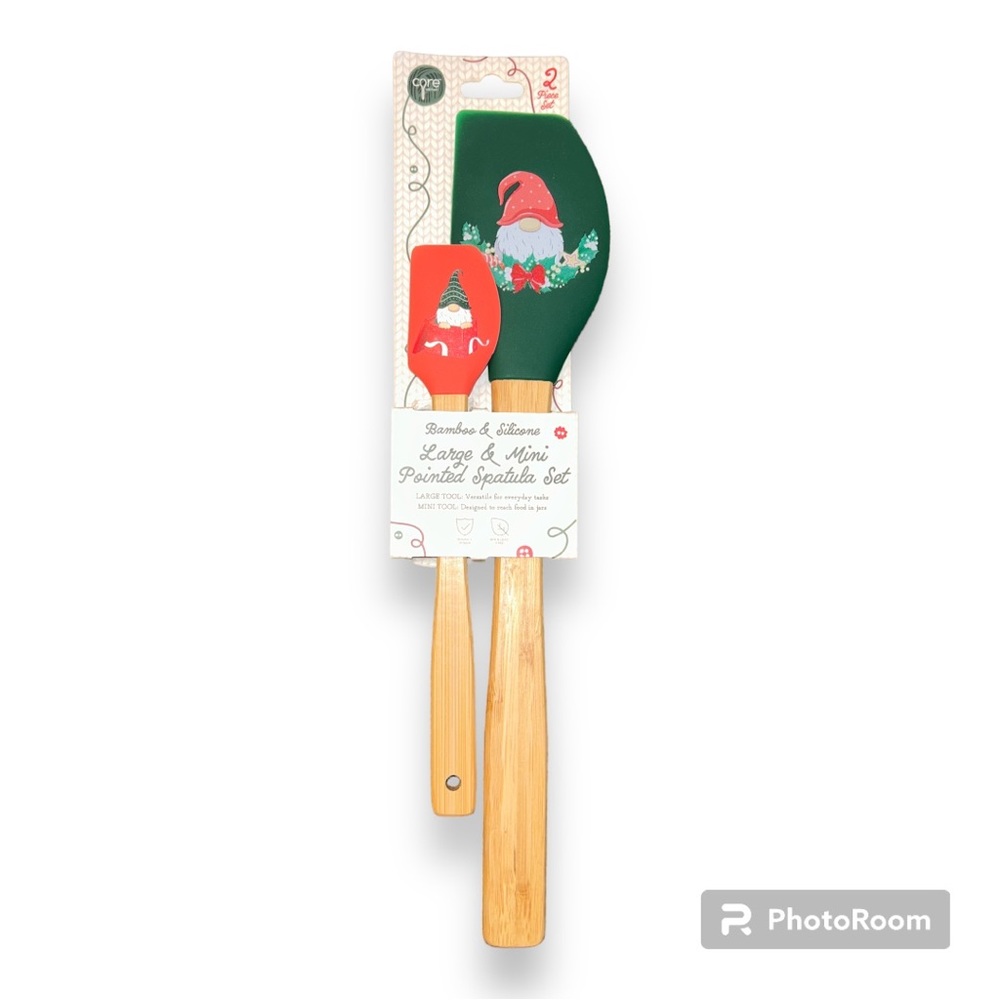 Core Kitchen - 2 piece Christmas Gnome Spatula Set Bamboo &  Silicone (NWT)